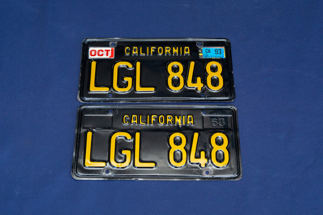 California ライセンスプレート / ペア　LGL 848